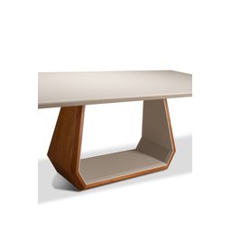 Mesa de Jantar Dubai 6 Lugares Tampo com Vidro Off White Base Madeira Jequitibá Amêndoa - 3