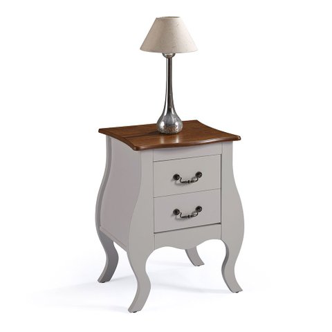 Mesa de Cabeceira Bombê com 2 Gavetas 1026 Linz Móveis - Off White/imbuia Glazer