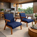 Ver imagem 1 de Conjunto 2 Poltronas Serena Linho Premium para Sala de Estar Recepção Sala de Espera Madeira:azul