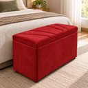 Ver imagem 1 de Calcadeira Recamier Baú Estofada 100cm para Cama Solteiro Suede Vermelho