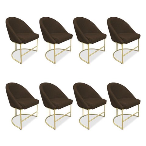 Kit 08 Cadeiras Poltrona de Jantar Bela Suede Marrom Base Metálica Industrial Dourado - Pallazio