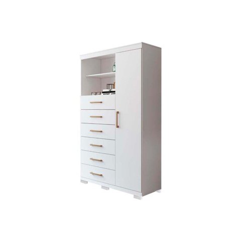 Cômoda Casal Marabá 1.6 1 Porta e 6 Gavetas c/ Pés Branco - Santos Andirá