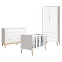 Ver imagem 1 de Berço Americano com Guarda Roupa 2 Portas Theo e Cômoda Classic Elfe Branco Acetinado com Pés Madeir