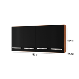 Kit Balcão Pia para Cozinha com Armário Aéreo 120cm Savana Preto Moblis - 3