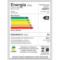 Aquecedor de Água a Gás Lorenzetti Lz2000de-i 20 Litros Bivolt Gn (gás Natural) - 7