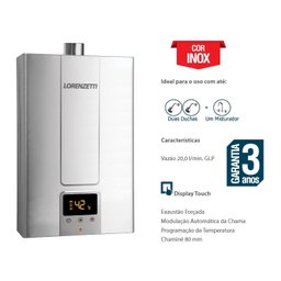 Aquecedor de Água a Gás Lorenzetti Lz2000de-i 20 Litros Bivolt Gn (gás Natural) - 3