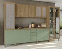 Ver imagem 1 de Armário de Cozinha Modulada Completa Reta 12 Peças 3,30m Botanic Kappesberg - Nogueira/verde Oliva