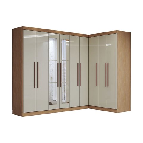 Guarda-roupa Casal Modulado Odisseia 9 Portas 2 Gavetas com Espelho Cinamomo/off White - Panorama Mó