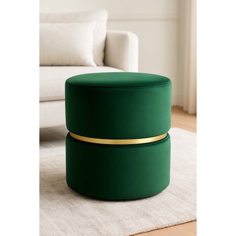 Puff com Cinta no Meio Decorativo Verde Veludo