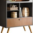 Ver imagem 3 de Armário Bancada Cantinho do Café Preto Fosco/Tauari Ripado 1 Porta Basculante com Pés de Madeira - L