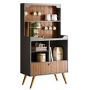 Ver imagem 2 de Armário Bancada Cantinho do Café Preto Fosco/Tauari Ripado 1 Porta Basculante com Pés de Madeira - L