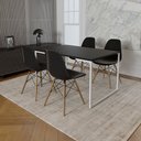 Ver imagem 1 de Mesa Industrial Base Ferro Branco Tampo 137x90 Preto 4 Cadeiras Eames Madeira Assento Preto