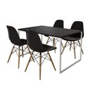 Ver imagem 2 de Mesa Industrial Base Ferro Branco Tampo 137x90 Preto 4 Cadeiras Eames Madeira Assento Preto