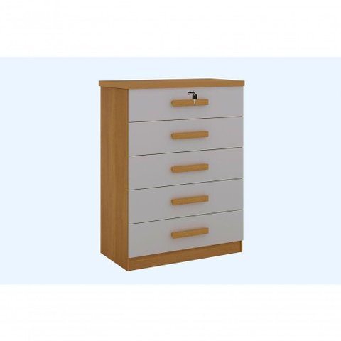 Cômoda Ipanema 5 Gavetas em MDF com Puxador em Madeira Off White