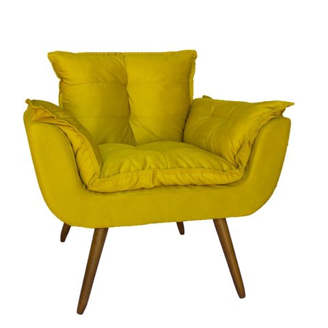 Poltrona Decorativa Estofada Para Sala de Estar Opala Suede Amarelo - LM DECOR