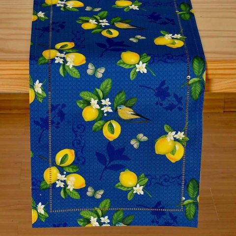 Caminho de Mesa Retangular 40x140cm Glamour Sicilia - Catran Azul/amarelo