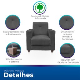Kit Poltrona Cadeira para Sala Confortável Reforçada Veneza Suede - 3