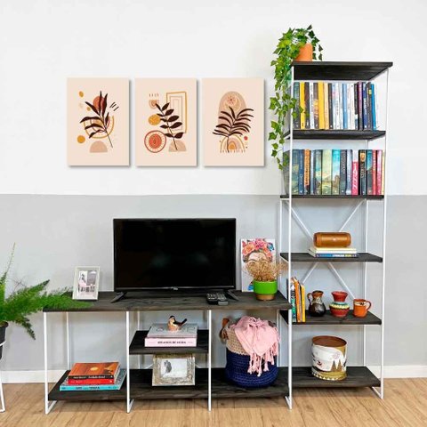 Rack de Tv Industrial 1,20m e Estante Torre Slim Tabaco e Branco