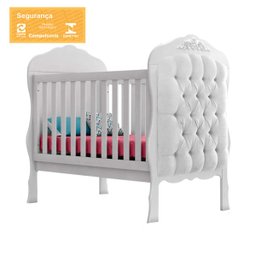 Berço Cama Realeza Branco Acetinado com Capitonê Branco - 2