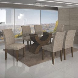 Conjunto Sala de Jantar Mesa Tampo de Vidro e 6 Cadeiras Olímpia Leifer - 1 Conjunto Sala de Jantar Mesa Tampo de Vidro e 6 Cadeiras Olímpia Leifer - 1