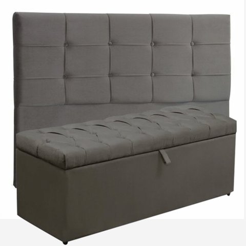 Kit Cabeceira Ana Luisa+ Calçadeira Itália Solteiro 90 CM Suede Cinza - D A Decor