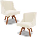 Ver imagem 1 de Kit 2 Cadeiras Decorativas Sala de Jantar Base Giratória de Madeira Firenze Veludo Bege/Natural G19 