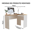 Ver imagem 4 de Escrivaninha em L Penteadeira Mesa de Canto para Quarto e Escritório - Jm3 Móveis:off White/nature