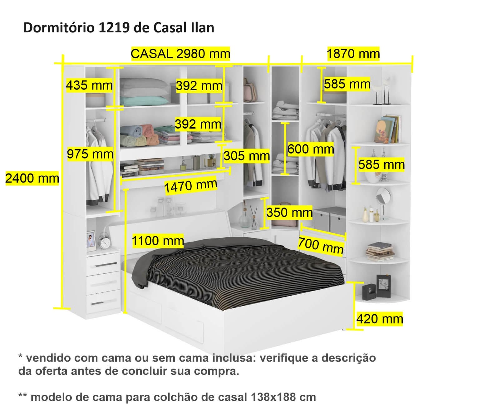 Dormitório de Casal sem Cama 1219s Castanho - 4