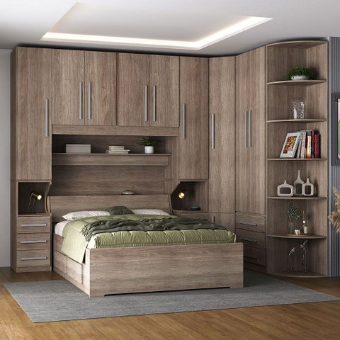 Guarda Roupa de Casal de Canto com Cama1219 Castanho