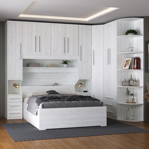 Guarda Roupa de Casal de Canto com Cama 1219 Carvalho