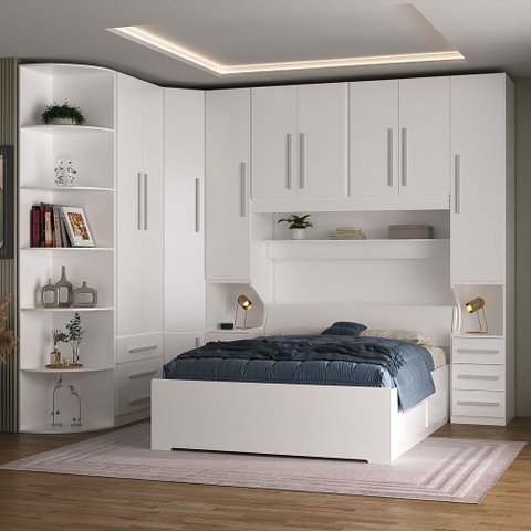 Guarda Roupa de Casal de Canto com Cama 1219 Branco