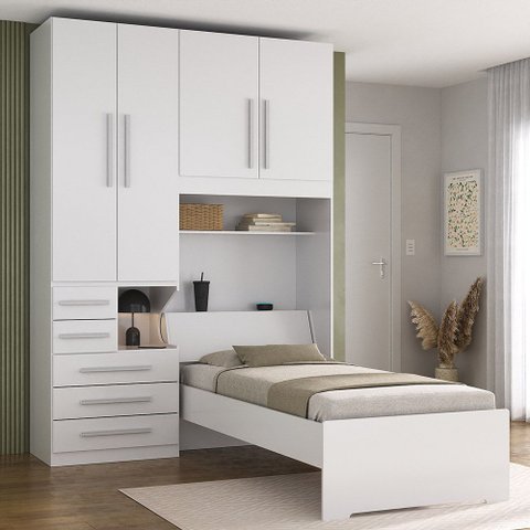 Guarda Roupa de Solteiro com Cama 1225 Branco