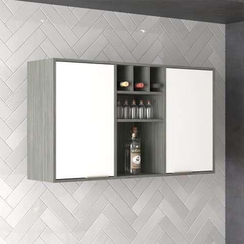 Armário Aéreo Cozinha 120 Cm Domus 2 Portas Silver/branco - Hecol Móveis