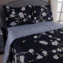 Ver imagem 3 de Kit Edredom Cobertor Zurique Queen Dupla Face Micropercal Estampado 400 Fios 3 Peças Flor Azul Marin