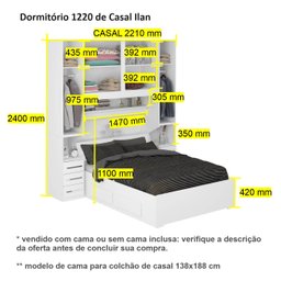 Dormitório De Casal Sem Cama 1220S Carvalho Claro - 3