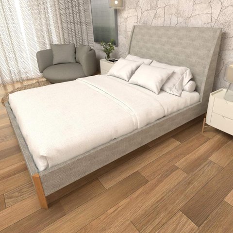 Cama com Cabeceira Queen Tecido Linho / Veludo sob Medida Cor:linho Lincoln Amêndoa