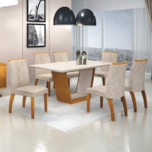 Conjunto de Mesa 6 Cadeiras Tampo MDF e Vidro Nell Móveis