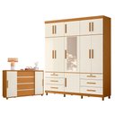 Ver imagem 1 de Guarda Roupa Casal Triton Plus 11 Portas com Espelho e Cômoda Evidenza Cinamomo Off White Flex - Móv
