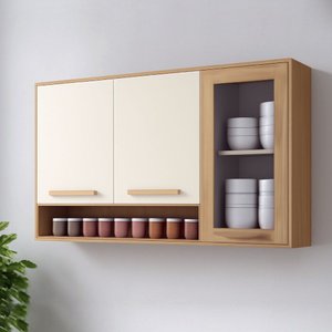 Armário Aéreo Athenas 2 Portas em Mdf e 1 Porta Vidro Reflecta Mobilihouse