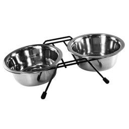 Comedouro Duplo Inox 950ml com Suporte - 1