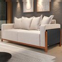 Ver imagem 1 de Sofá 03 Lugares para Sala de Estar 178 cm Khali B04 Linho Bege Couríssimo Preto - Lyam Decor