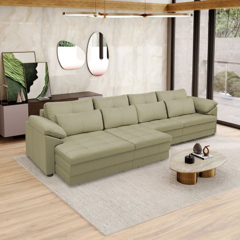 Sofá Retrátil Manual Sala de Estar Nolan Bipartido 414cm Conforto Premium em Couro Fendi G58 - Gran 