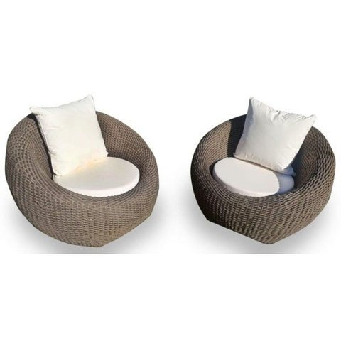Conjunto de Poltronas em Corda Náutica Bola - 2 Poltronas - Tecido Duna Cru