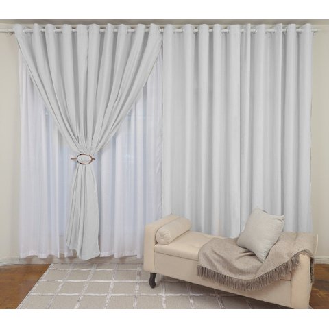 Cortina para Varão com forro e Ilhoses 3,00 X 2,50 Vicenza para Quarto ou Sala Bene Tu:CINZA