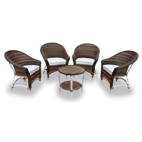 Conjunto de Sofá Fibra Sintética Bali Alumínio - 4 Poltronas + 1 Mesa Centro - Tecido Duna Cru