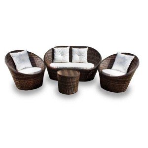 Conjunto de Sofá Fibra Sintética Bola - 1 Sofá 2 L + 2 Poltronas + 1 Mesa Centro - Tecido Duna Cru