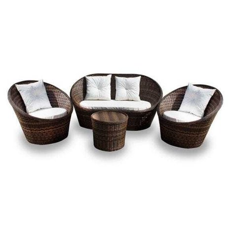 Conjunto de Sofá Fibra Sintética Bola - 1 Sofá 2 L + 2 Poltronas + 1 Mesa Centro - Tecido Duna Cru