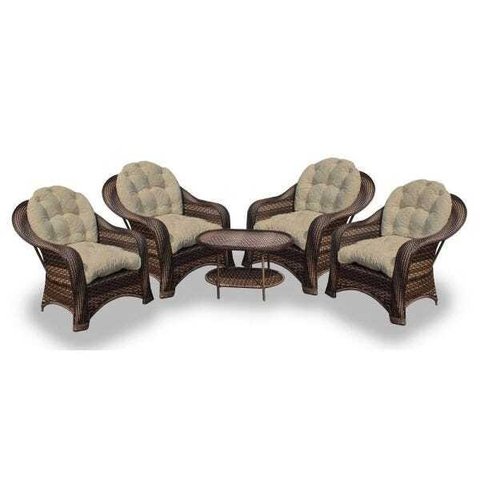 Conjunto de Poltronas Fibra Sintética Janaína - 4 Poltronas + 1 Mesa Centro - Tecido Duna Deserto