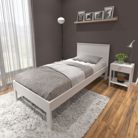Cama de Solteiro Cabeceira Fechada Nogal/branco Tecnomobili Cm8004 Cor: Branco
