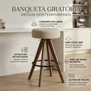 Ver imagem 3 de Banqueta Giratória 360 Alta Estofada em Linho Bege